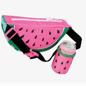 NWT Pink Watermelon Zipper Belt Bag Fanny Pack with Matching Drink Koozie Holder